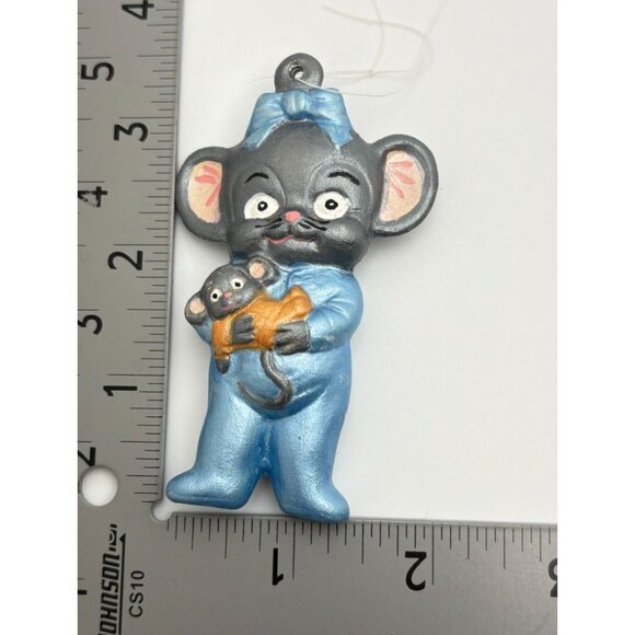 Vintage Sleepy Mouse Christmas Ornament Hand Painted Blue Pajamas - Picture 3 of 6
